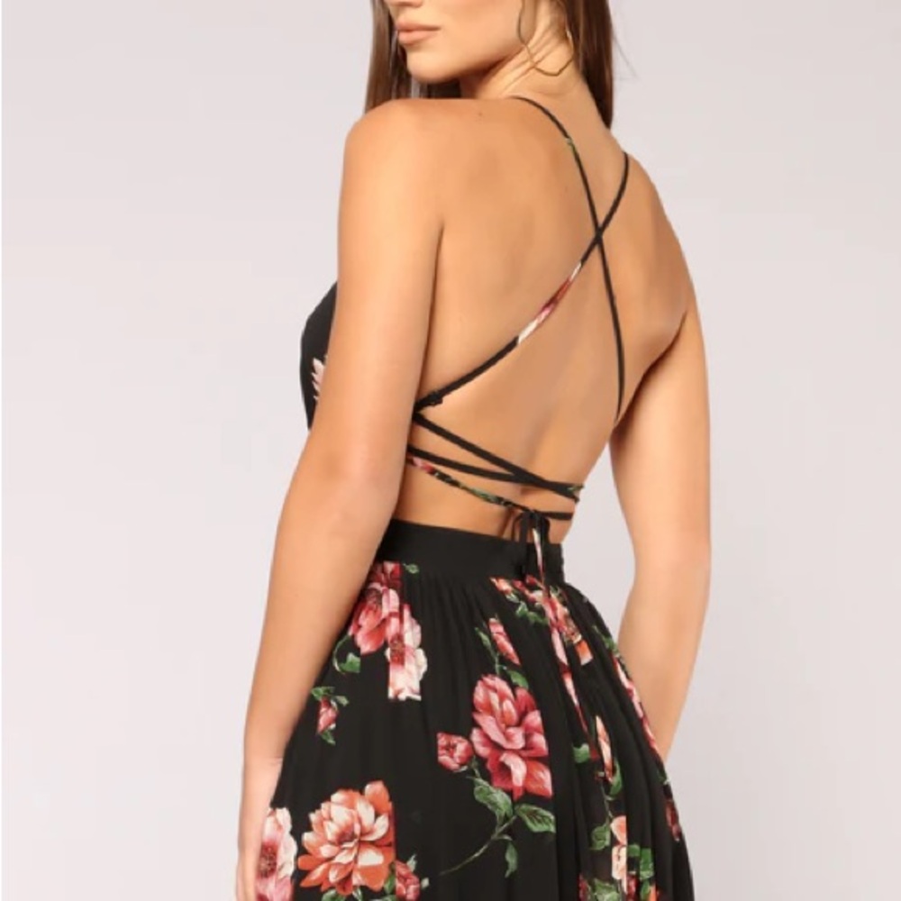 Fashion Nova Black Floral Backless Dress - Picture 2 of 4